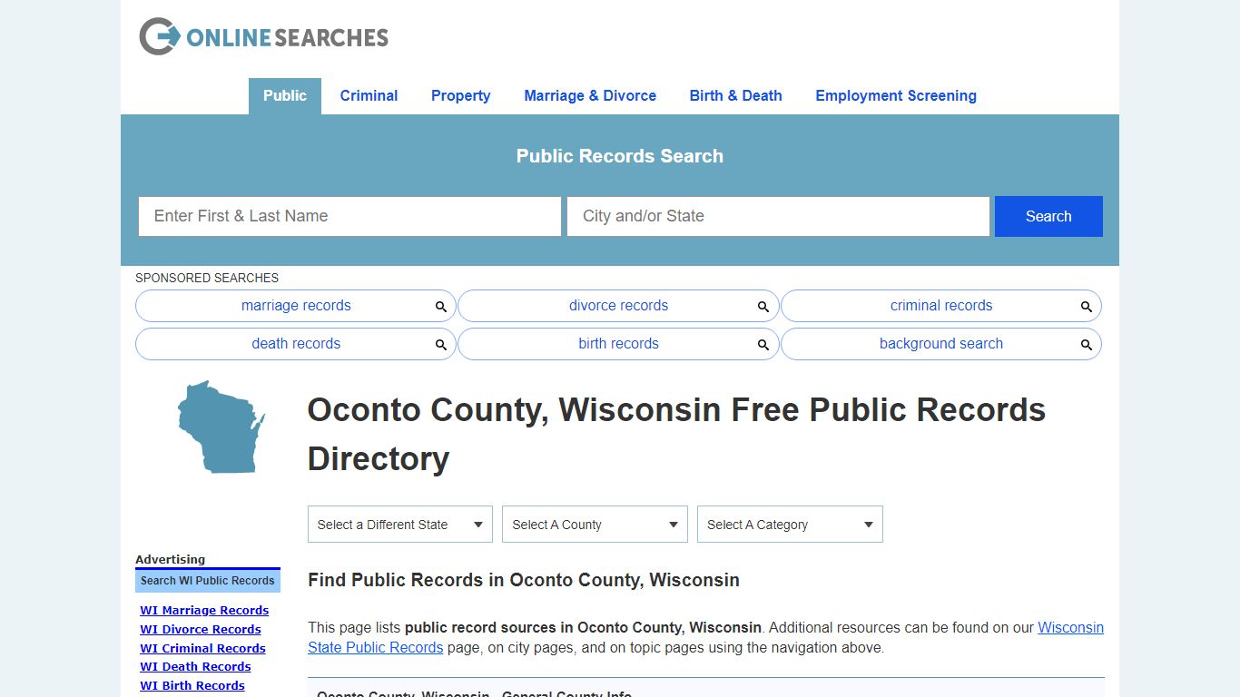 Oconto County, Wisconsin Public Records Directory