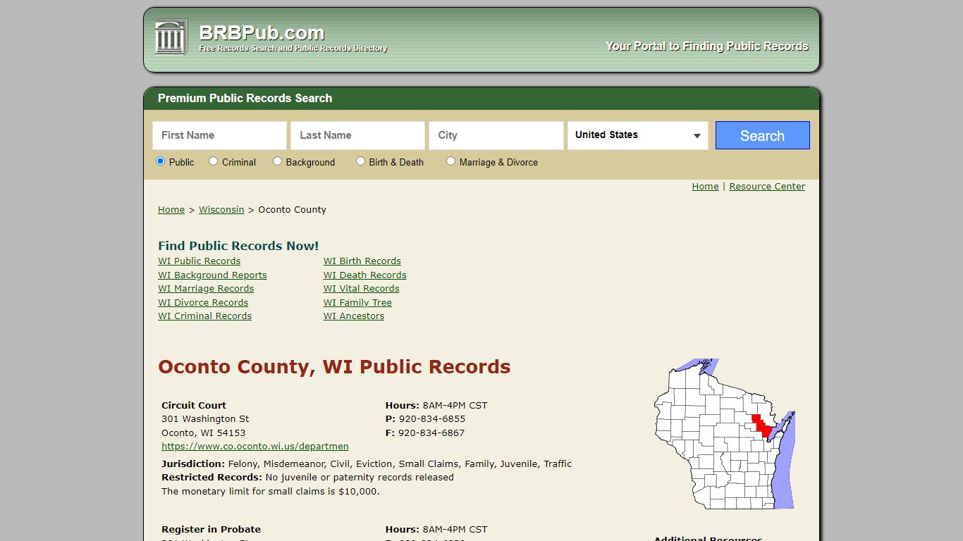 Oconto County Public Records | Search Wisconsin Government ...