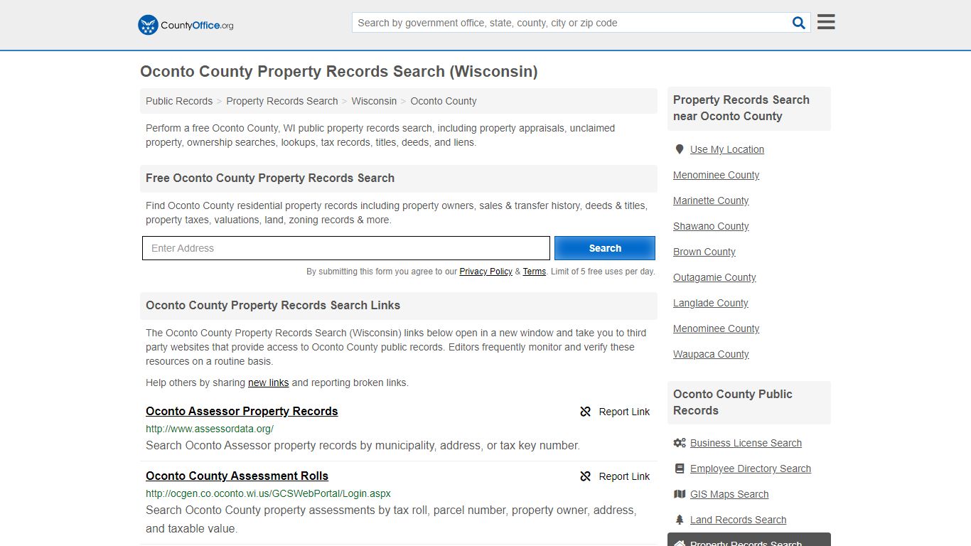 Property Records Search - Oconto County, WI (Assessments ...